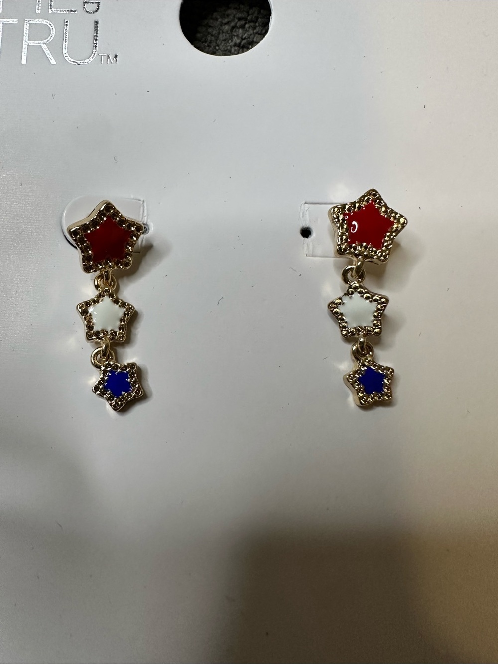 stars above Gold-Tone Red White Blue Star Dangle Earrings